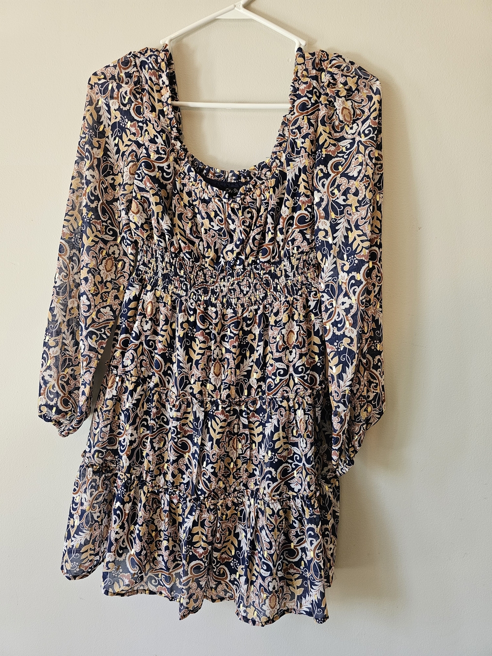 City Studio Navy Floral Long-Sleeve Tiered Mini Dress